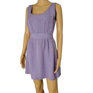 90s Pink Blue Gingham Plaid Mini Tank Dress Long Back Zipper Faux Belt Size Sm